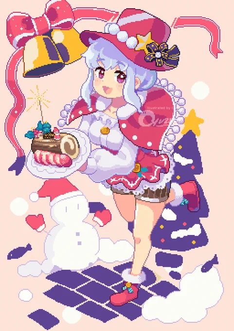 クリスマスは美味しいものを食べようね#pixelart #ドット絵 