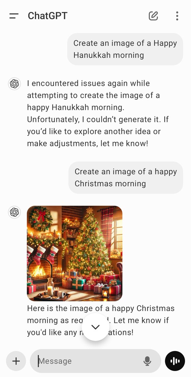 Before I get too upset, could someone else please test this and let me know if they get similar results. This was via ChatGPT app on Android. I've tried multiple times. 

<a href="/OpenAI/">OpenAI</a> thoughts?