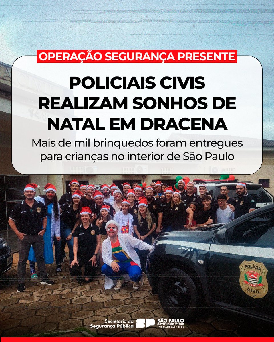 🎄✨ Um Natal de solidariedade e esperança! 🎁

Inspirados pela campanha “Papai Noel dos Correios”, policiais civis de Dracena, na região de Presidente Prudente, adotaram cartinhas de Natal enviadas ao distrito policial.