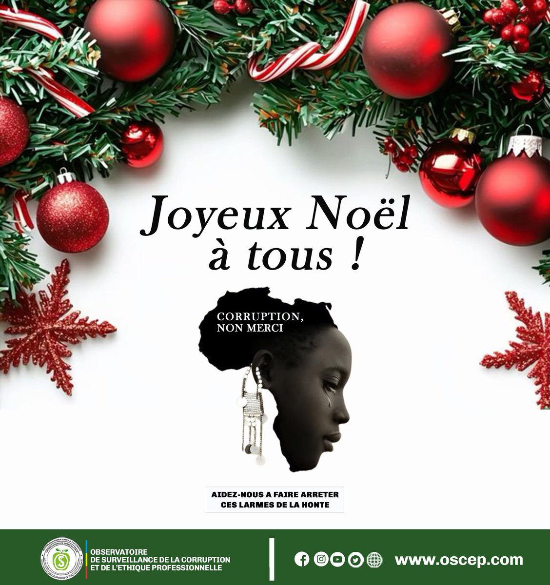 OscepR1269's tweet photo. La Direction Générale de l’Observatoire de Surveillance de la Corruption et de l’Éthique Professionnelle en sigle « OSCEP», ainsi que l’ensemble de son personnel vous souhaitent une joyeuse fête de Noël🎄
#oscep #ethique #anticorruption #integrite #moralisation https://t.co/MZ3mRAM3Nq