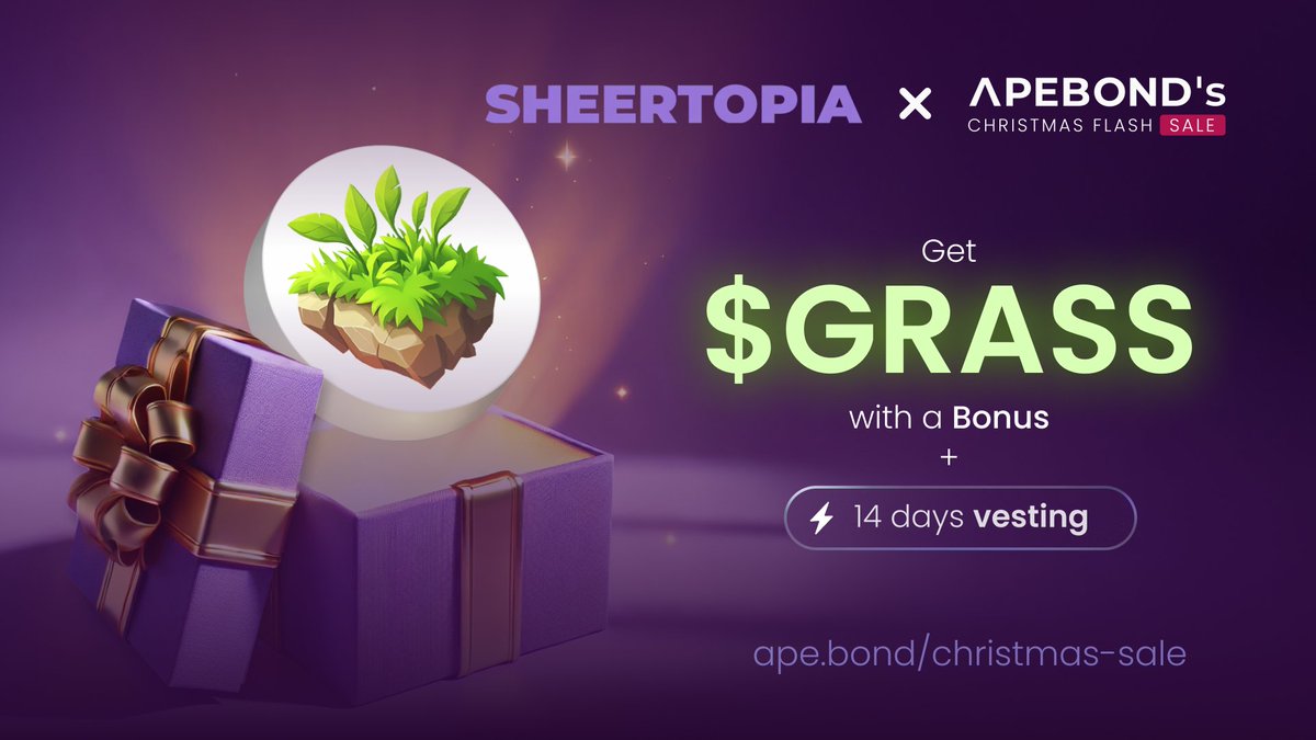 ApeBond (@apebond) on Twitter photo ๐ Special Christmas Offer! ๐ค
๐น๏ธ <a href="/sheertopia/">Sheertopia</a> is a play-to-earn NFT game, blending engaging gameplay with blockchain technology.
๐ Buy their Bonds and qualify for the $2,000 Jackpot in Galxe!
๐
Join the funโget $GRASS with a bonus!
โก๏ธ ape.bond/christmas-sale ๐ Special Christmas Offer! ๐ค
๐น๏ธ <a href="/sheertopia/">Sheertopia</a> is a play-to-earn NFT game, blending engaging gameplay with blockchain technology.
๐ Buy their Bonds and qualify for the $2,000 Jackpot in Galxe!
๐
Join the funโget $GRASS with a bonus!
โก๏ธ ape.bond/christmas-sale