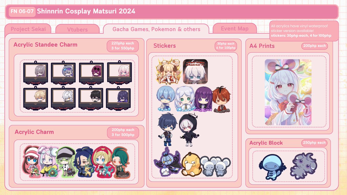 ✨Cosplay Matsuri 2024 Catalog✨

Merry Christmas!! Last con of the year and probably last one in a while~

Sorry theres a misprint again on the new prsk colorfes charms 😭😭 Hope I can remake them next year😭😭

#FanfairAtCosplayMatsuri2024 #CosplayMatsuri2024