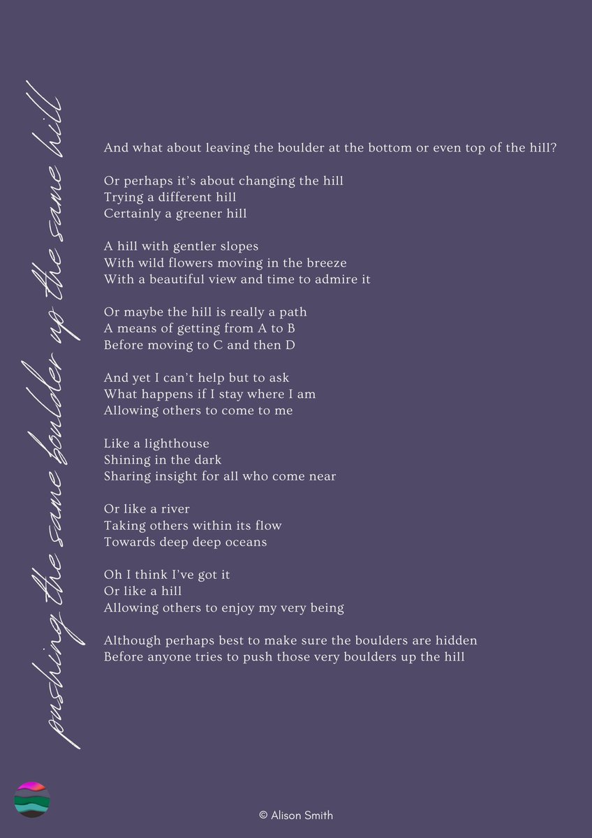 Someone said “I feel like I’m pushing the same boulder up the same hill” and a poem with that title emerged that may add something if that’s how you feel today - see attached words - although there’s also a YT video of me speaking the poem youtu.be/iTEvqoRtwwc?si… #joinin #poem