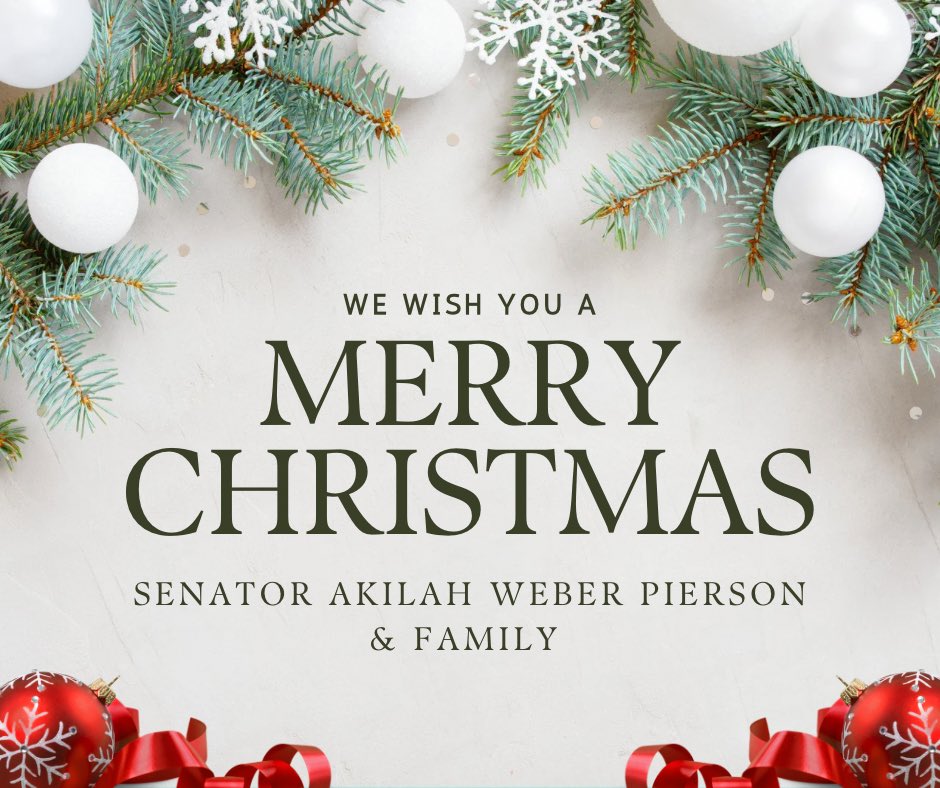 Merry Christmas! Please note this page will be inactive. Follow me on Instagram, Threads, Facebook and Bluesky for updates on my work in the State Senate. 🎉 @senakilahweber