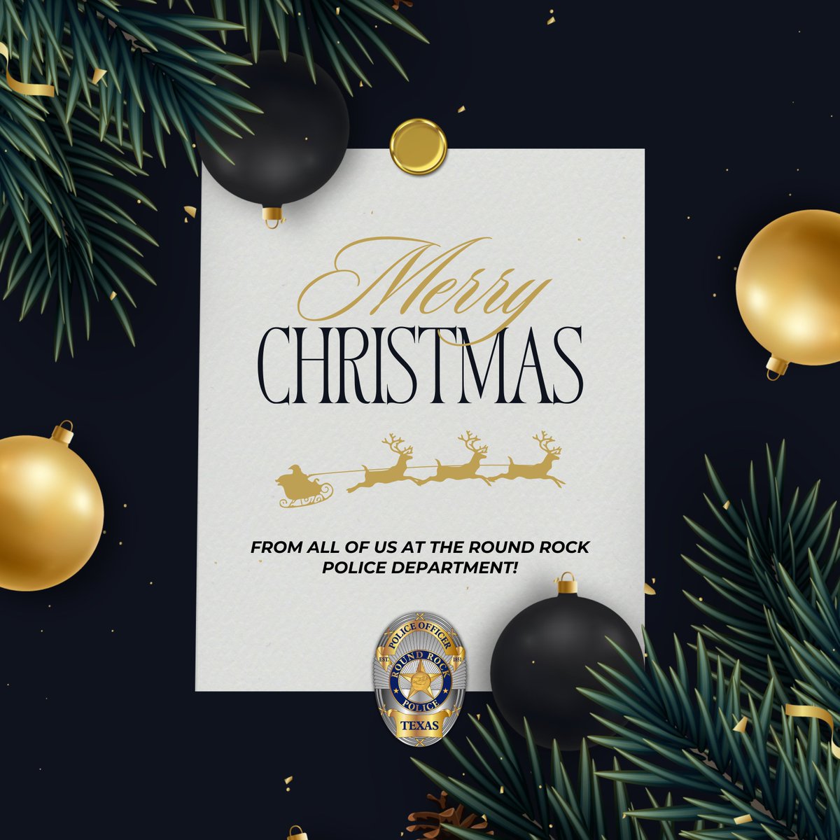 Round Rock Police (@roundrockpolice) on Twitter photo On behalf of the Round Rock Police Department, we wish you and your family a Merry Christmas and a safe, joyful holiday season!
#MerryChristmas #RoundRock #Police On behalf of the Round Rock Police Department, we wish you and your family a Merry Christmas and a safe, joyful holiday season!
#MerryChristmas #RoundRock #Police