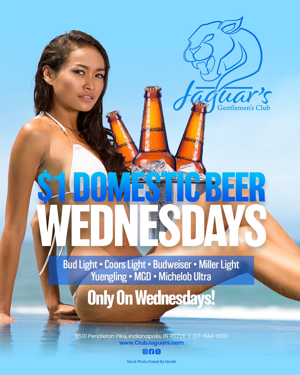 ClubJaguarsIndy's tweet photo. HAPPY HUMPDAY!
Enjoy your favorite cold domestic beers for $1 only from 12pm-3am!
.
.
.
#dollarbeer #drinks #beer #beerdrinker #coldbeer #jaguars #indy #indybars https://t.co/tvVHb7VUuV
