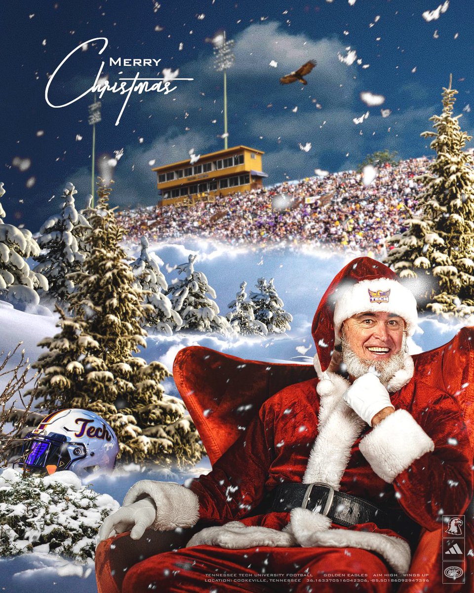 TNTechFootball's tweet image. Season’s greetings from the gridiron to y’all! Merry Christmas!🎄

#AimHigh | #WingsUp