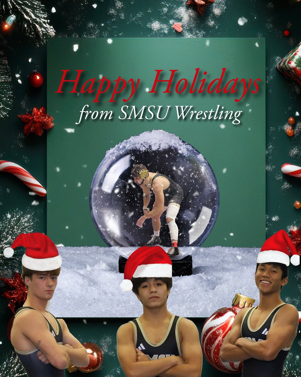 Happy holidays and Merry Christmas from SMSU wrestling! 🎄And a special thanks to all of our lightweights for helping out in Santa’s workshop! Excited to these guys back on the mat!

#letsride 
📸: <a href="/muellermorgan17/">Morgan Mueller</a>