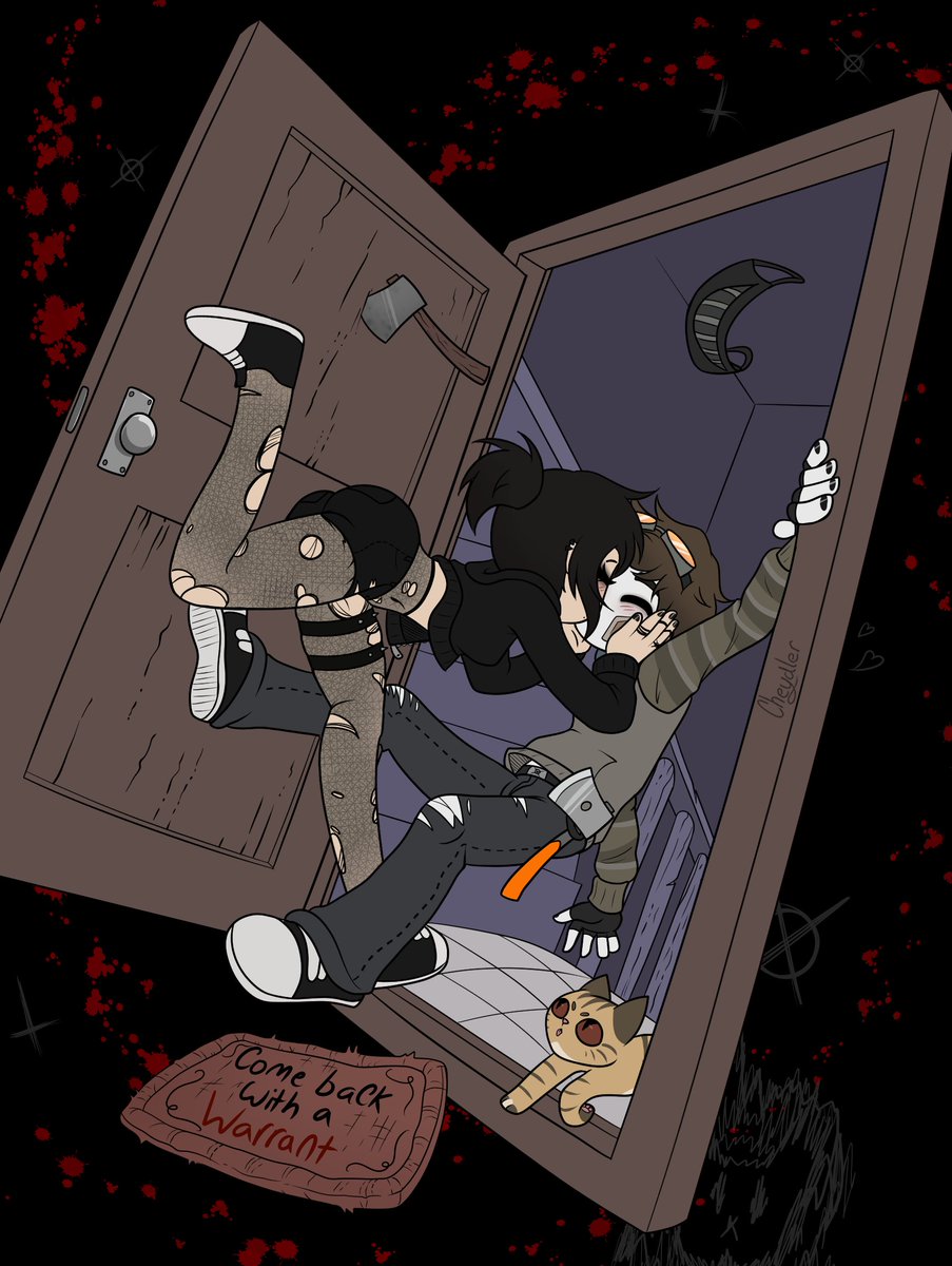 cheydler_art's tweet image. since #ocxcanon is trending, I wanna share some of my favorite pieces featuring my creepypasta oc Chev! 👉👈 
#creepypasta #ot3 #yumeship #polyship #ticcitoby #eyelessjack #chainbridgecrawler