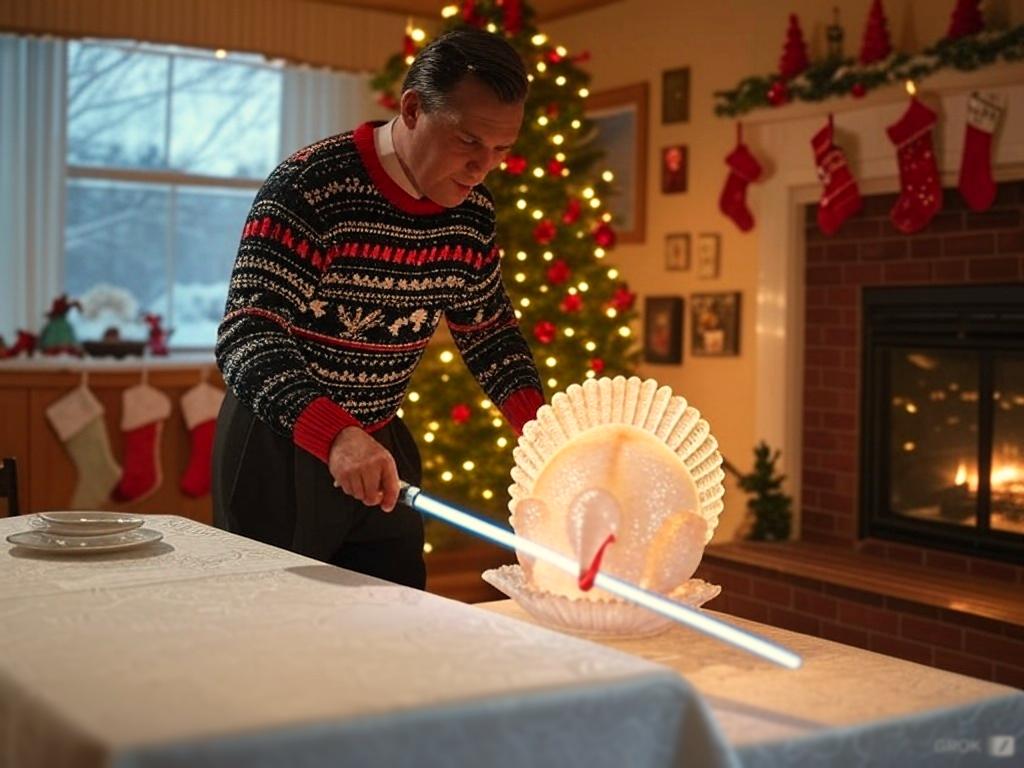 Father always carved the glass turkey with the lightsaber away from us kids, to make sure no-one got injured #MerryChristmas