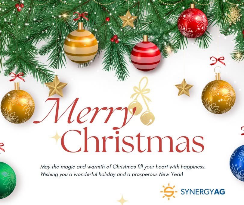 Merry Christmas and Happy Holidays from all of us at SynergyAG Govan! 🎄✨

Thank you for your trust and support throughout the year.

Holiday hours:
• Closed December 25th &amp; 26th
• Closed January 1st

Wishing you and your family a safe and joyful holiday season!