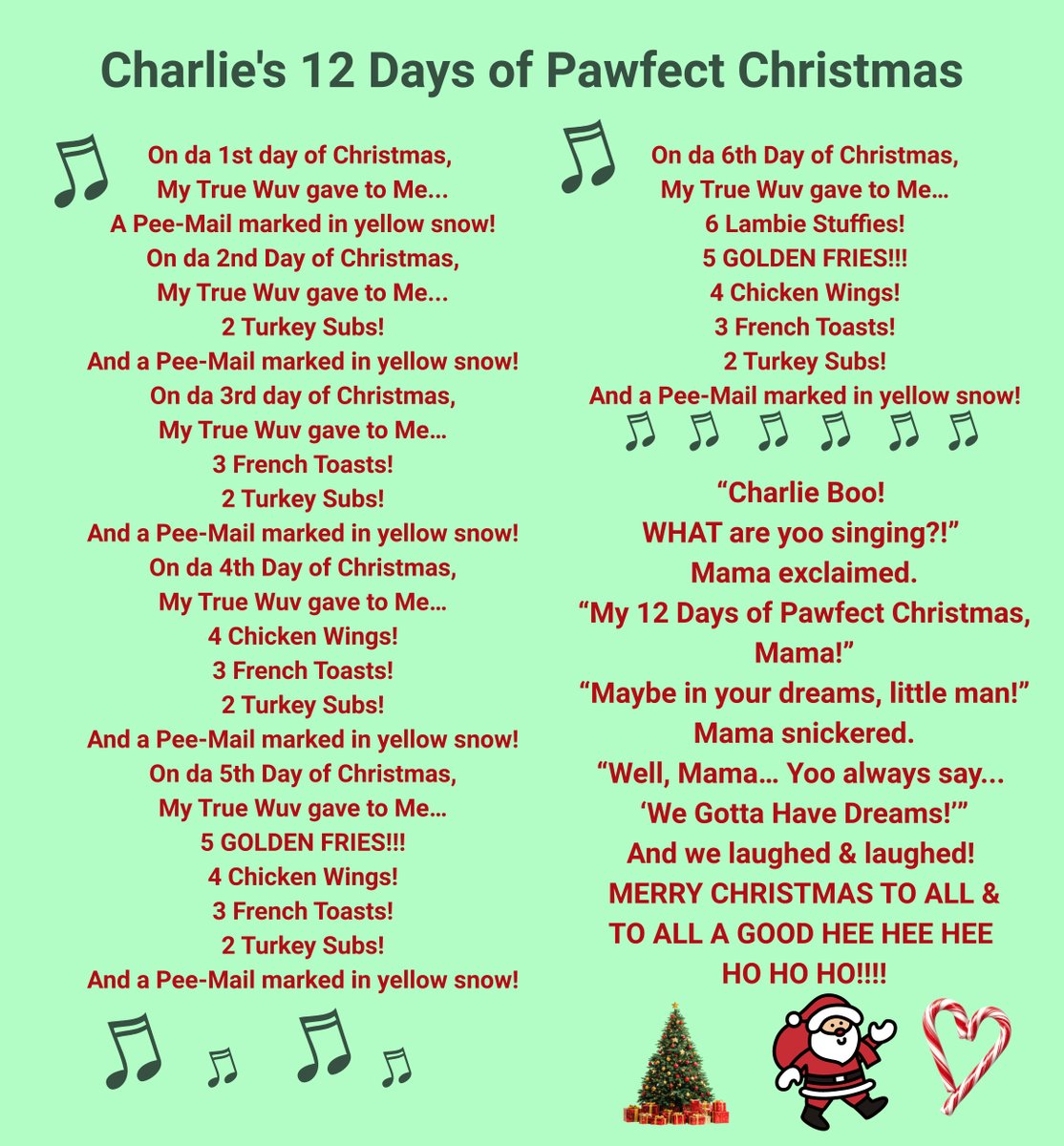 🎄MERRY CHRISTMAS &amp; HAPPY PAWLIDAYS🎁
to my sweet pals!💕
Mama used Turkey Sammich gifts to get me dis gawjus new velvety Bed &amp; Red #Christmas Sweater! And Santa Paws gave me Lambie Stuffies &amp; Treatos!🎅🎉
My 🎁 to YOO iz my new 🎶😂! Wuv Yoo!❤️🐶
RETWEET🙏🎄
#dogsoftwitter #ZSHQ