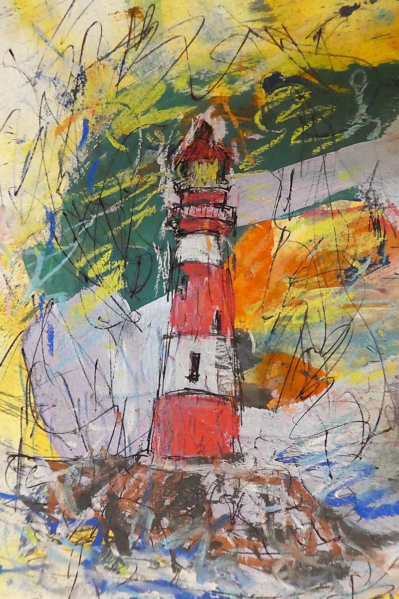 A few months ago I was commissioned to create these lighthouse artworks as a Christmas present for someone

I wanted to create a sense of movement and energy between the sea and sky with the lighthouse anchored in the middle battling against the elements
