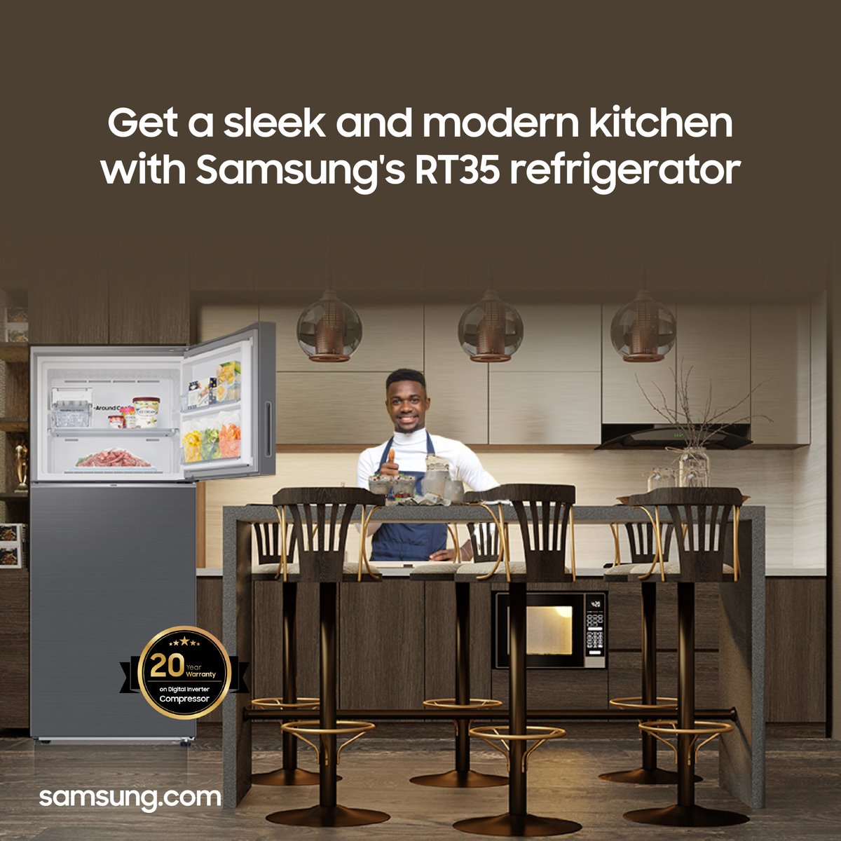 Samsung_Ghana's tweet image. Give your home an elegantly sleek and modern look that seamlessly blends with your other appliances with Samsung&apos;s RT35 refrigerator and best of all 20-year compressor warranty. 

Learn more: spr.ly/6015vKK4U

#SamsungRefrigerator #SamsungGhana