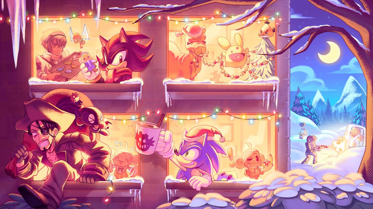 SEGA's tweet image. Happy Holidays from everyone here at SEGA! 💙 

🎨: @DrawnTilDawn