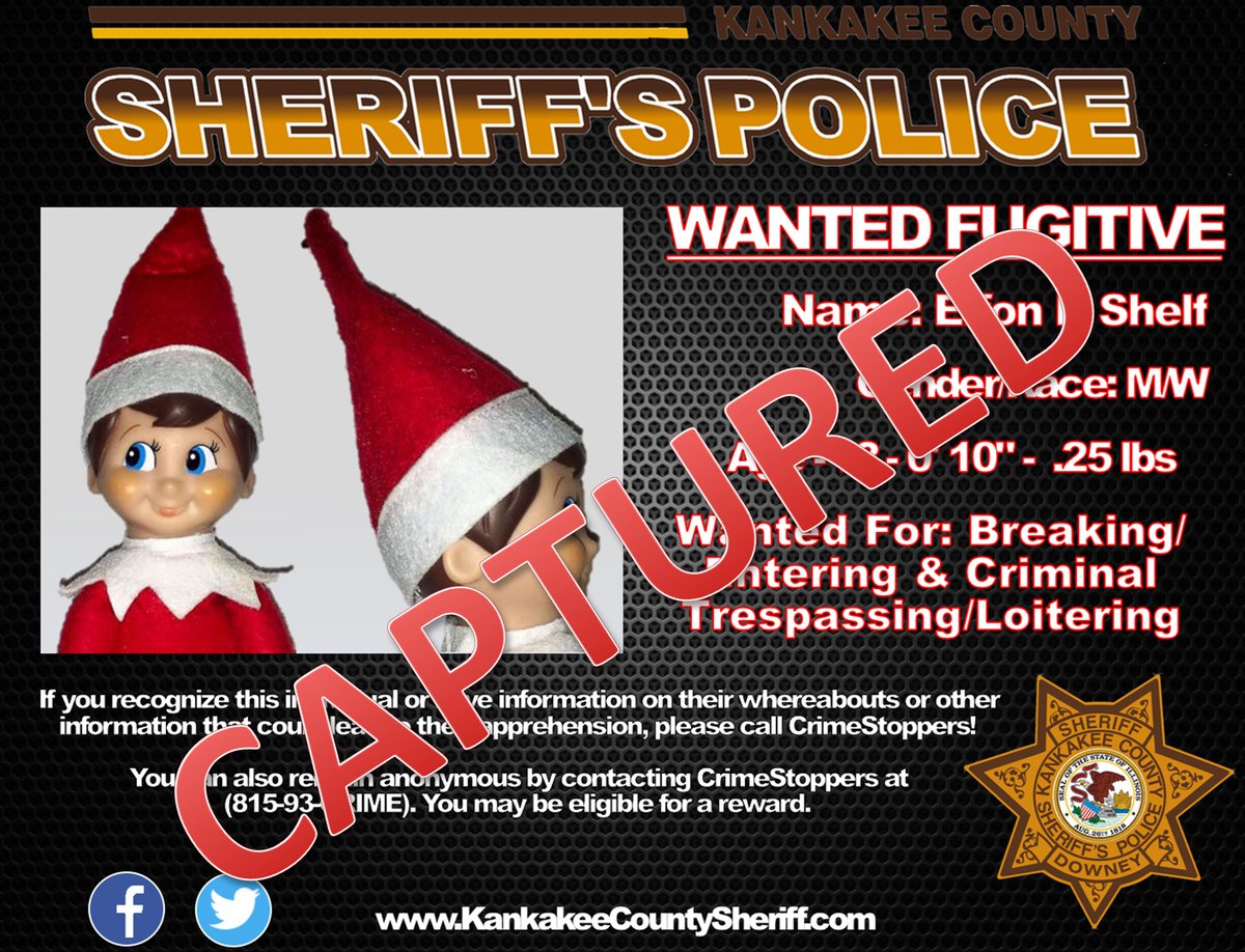 KankakeeSheriff's tweet photo. 🎄✨ Elf Update! ✨🎄
We’ve nabbed two mischievous elves! 🧝♂️🍪 They’re being “interrogated” with cookies and gifts as we work to uncover their accomplices and end their holiday shenanigans—at least until next year! 🎅🚓
#ElfOnTheRun #WarrantWednesday https://t.co/9BGNJCOR1Z