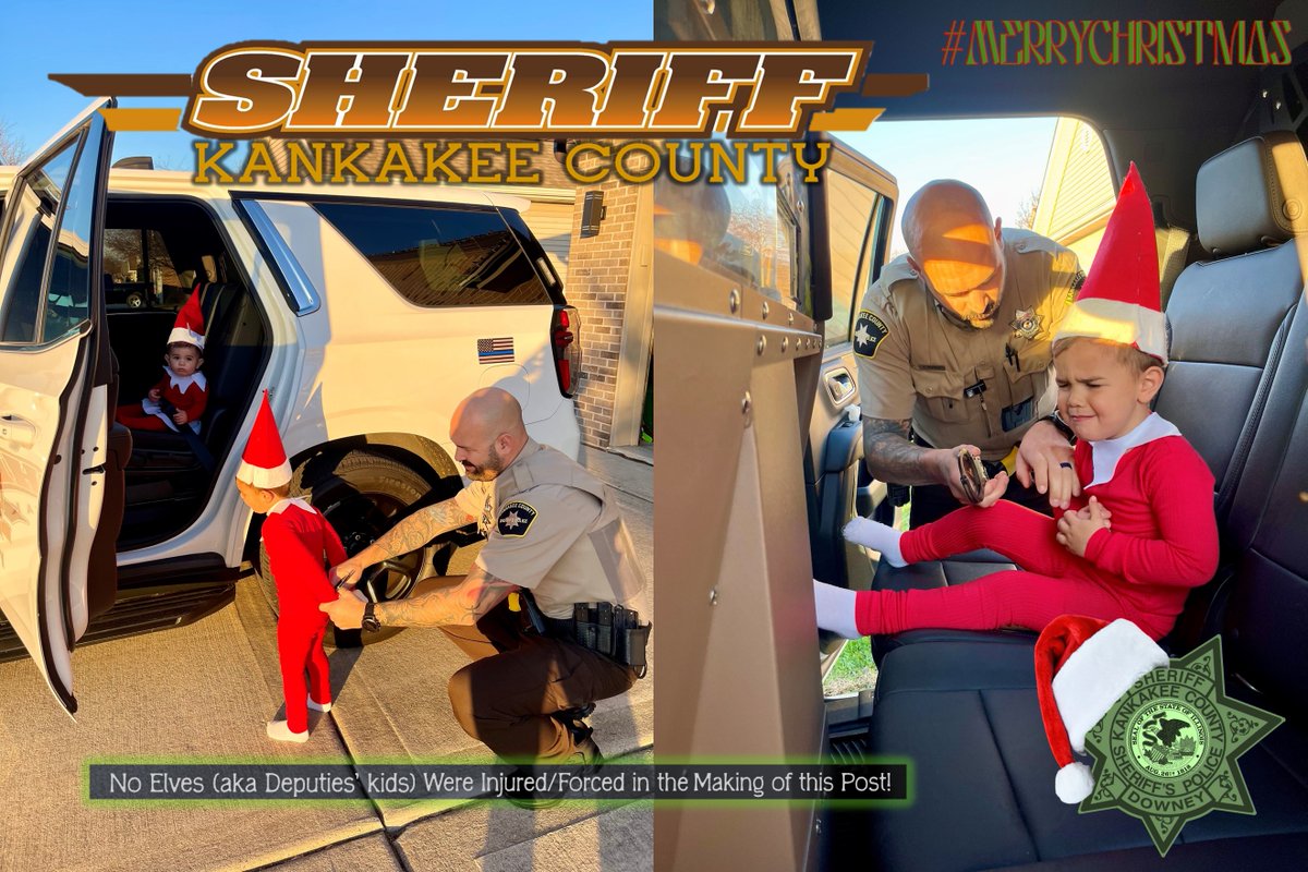KankakeeSheriff's tweet photo. 🎄✨ Elf Update! ✨🎄
We’ve nabbed two mischievous elves! 🧝♂️🍪 They’re being “interrogated” with cookies and gifts as we work to uncover their accomplices and end their holiday shenanigans—at least until next year! 🎅🚓
#ElfOnTheRun #WarrantWednesday https://t.co/9BGNJCOR1Z