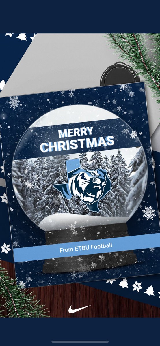 Thanks <a href="/ETBUCoachRu/">Coach Ruzicka</a> for the merry Christmas card from <a href="/ETBU_Football/">ETBU Football</a>