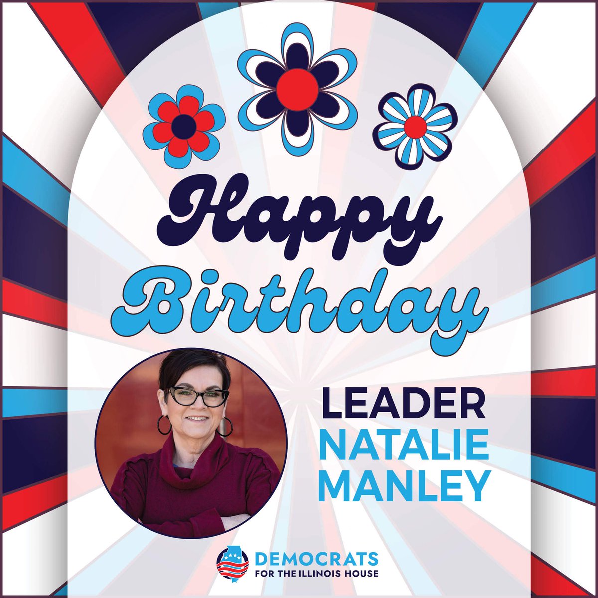 DemsforILHouse's tweet photo. We're sending our best birthday wishes to Leader Natalie Manley today! 🥳 We are thankful for your compassionate, commonsense leadership and everything you do to #UpLiftIL. 💙 https://t.co/8CmYTz3Ndd