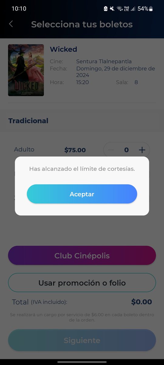 nirzahidan's tweet photo. @AyudaCinepolis Hola, la aplicación no me deja realizar ninguna compra y el sitio web tampoco. En la aplicación me aparece el siguiente mensaje. Sin embargo, ni siquiera me deja seleccionar cuántos boletos 🥺 https://t.co/jbNFVHDV1z