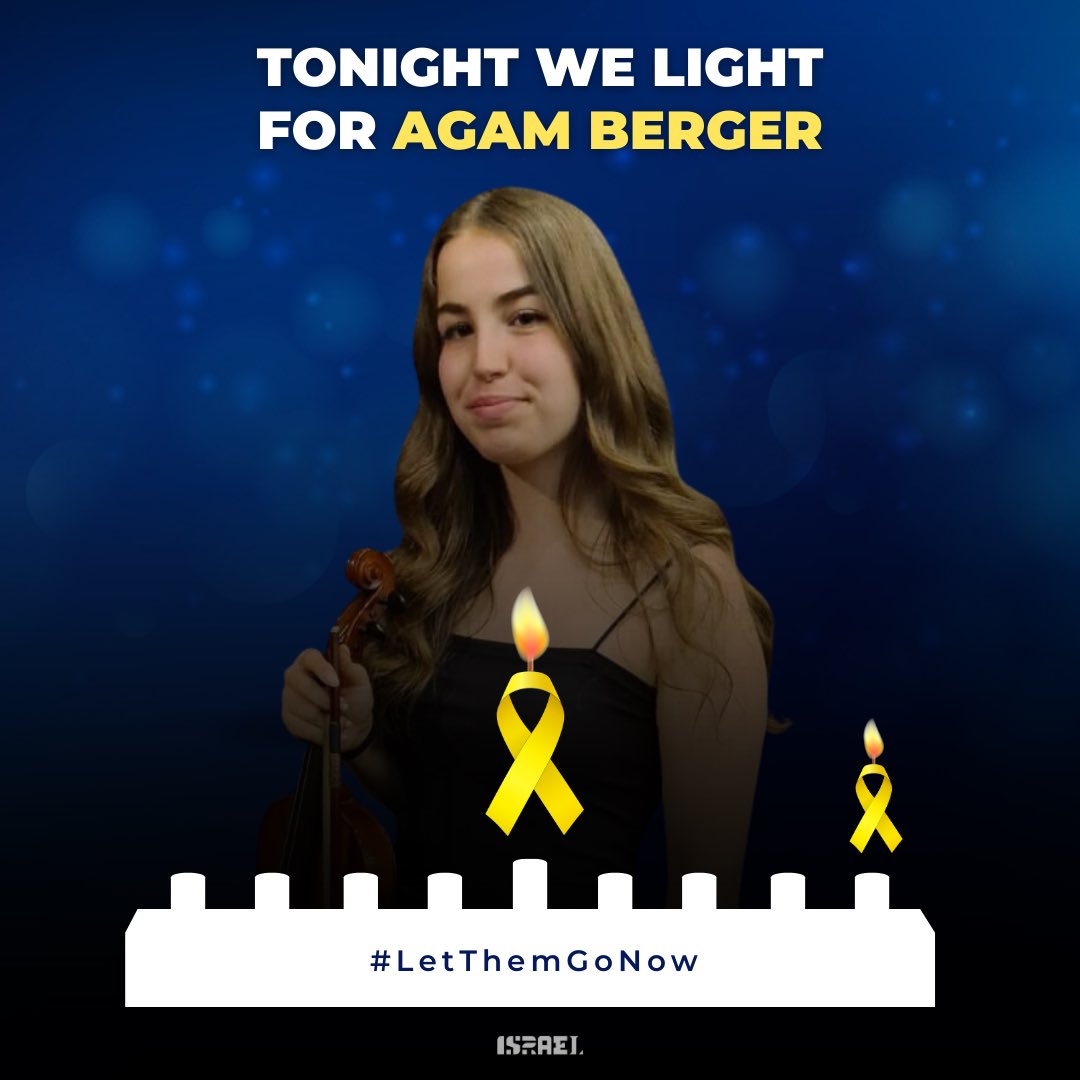 Tonight, on the first night of Hanukkah, we light the Hanukkah candles for Agam Berger, who has been held hostage in Gaza for over 400 days. 

Agam is a talented violinist with a deep passion for music.

Join us in lighting the Hanukkiah in Agam's honor and praying for the safe