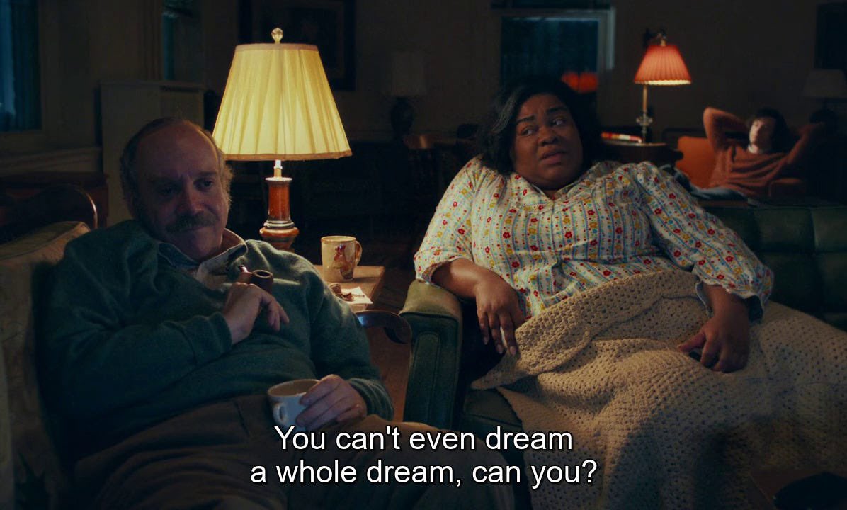 369cinema's tweet image. we're sleeping on our problems, like we solve them in our dreams. we wake up early morning and they're still under the sheets / defencelesss by louis tomlinson 

the holdovers (2023) dir. alexander payne