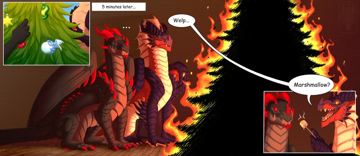 Raylldo1's tweet photo. Merry Christmas to all! 

We thought with Zev that decorating the christmas tree would be a great idea...but we perhaps over did it just a little too much with the light effects.....

~~~
Art from @FriendlydragonP 
Featuring myself and @Zevryan1 https://t.co/oJQ8NnBo0F
