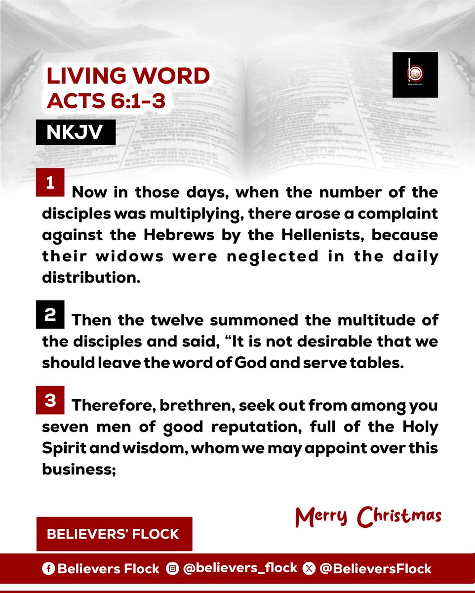 Believersflock's tweet photo. #JESUS
📌 #LIVINGWORD📘
#Acts6:1-15
#TheBookOfActs
#NKJVBIble
#NKJV
#December
#Wednesday.25.12.2024
#believersflock https://t.co/8p0SE1lAyP