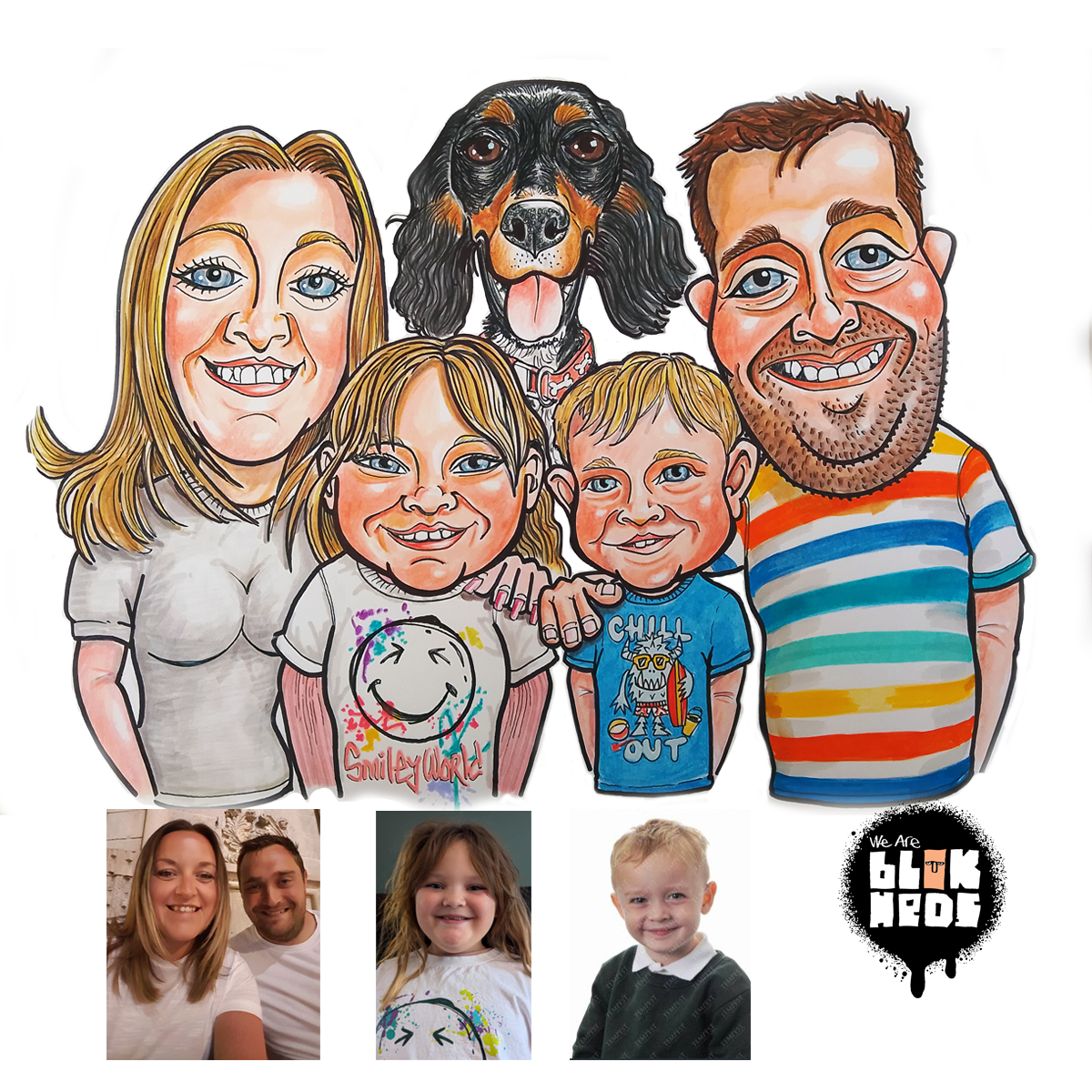THE GARDNERS
Thanks to <a href="/liamgardner53/">liam Gardner</a> for this Xmas caricature commission of his family.

Coloured pencils &amp; markers on Winsor &amp; Newton Bristol smooth art card.

weareblokheds.com
#weareblokheds #blokheds

#streetart #illustration #caricature #logos #paintings #woodcarving