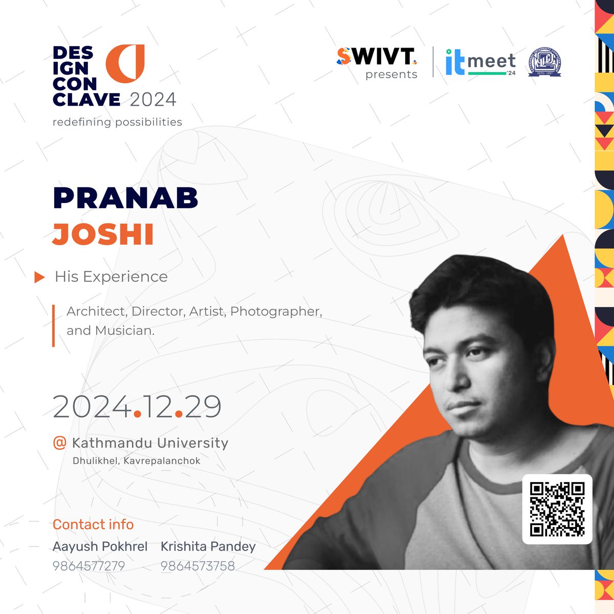 kuitmeet's tweet image. IT Meet 2024- Design Conclave

Meet the Speaker- Pranab Joshi

Get ready to dive into the intersection of design and technology with Pranab !

Register now: bit.ly/4a77sIP 
Limited seats available - Don’t miss out!

#itmeet24 #design #KathmanduUniversity