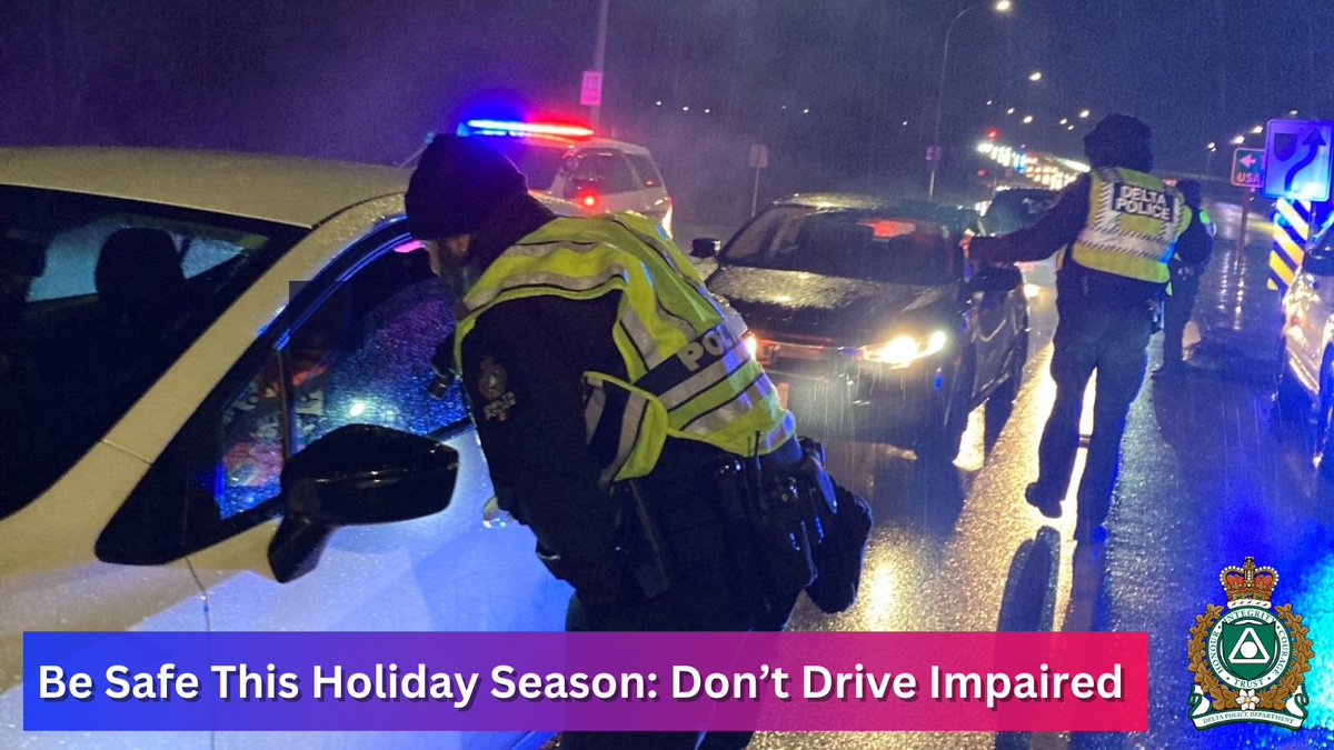 deltapolice's tweet image. Let's remember that the best gift for friends and loved ones is to come home safe. 🎁🚗

Approximately 21% of car crash fatalities involve #impaireddriving. If your plans involve alcohol or drugs, choose transit, a rideshare, or designated driver. ✋

#GetHomeSafeBC #DeltaPolice