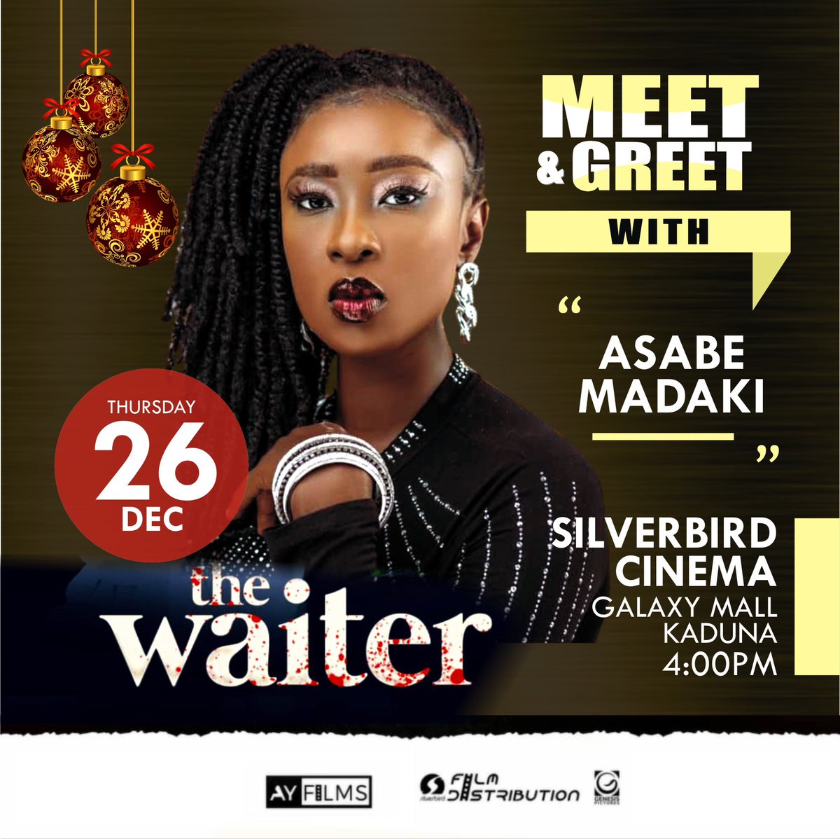 AsabeMadaki's tweet photo. I am going to the cinema tomorrow by God’s grace to watch the Waiter tomorrow by 4pm. An AY movie directed by Toka Mcbaror. I am inviting you to join me if you can… see you there! ❤️

 #nollywood 
#kadawood 
#kannywood
#cinema https://t.co/005BDGeoDr