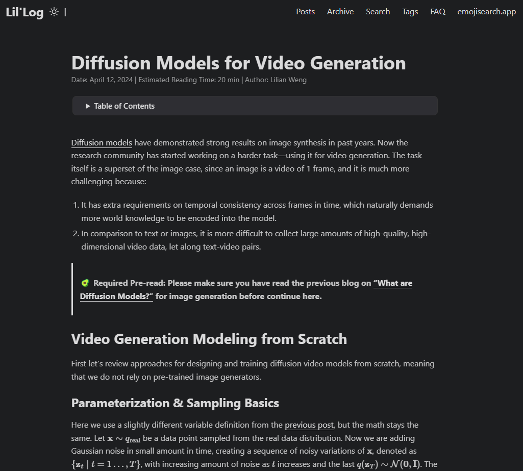 novasarc01's tweet image. i was learning about how diffusion works in video generation...came across this og blog by @lilianweng ....detailed and clear explanation 🤩