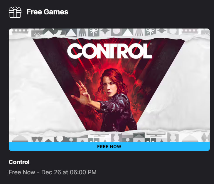 Epic Games знову Control роздають.
Забирайте, якщо минулого разу пропустили.