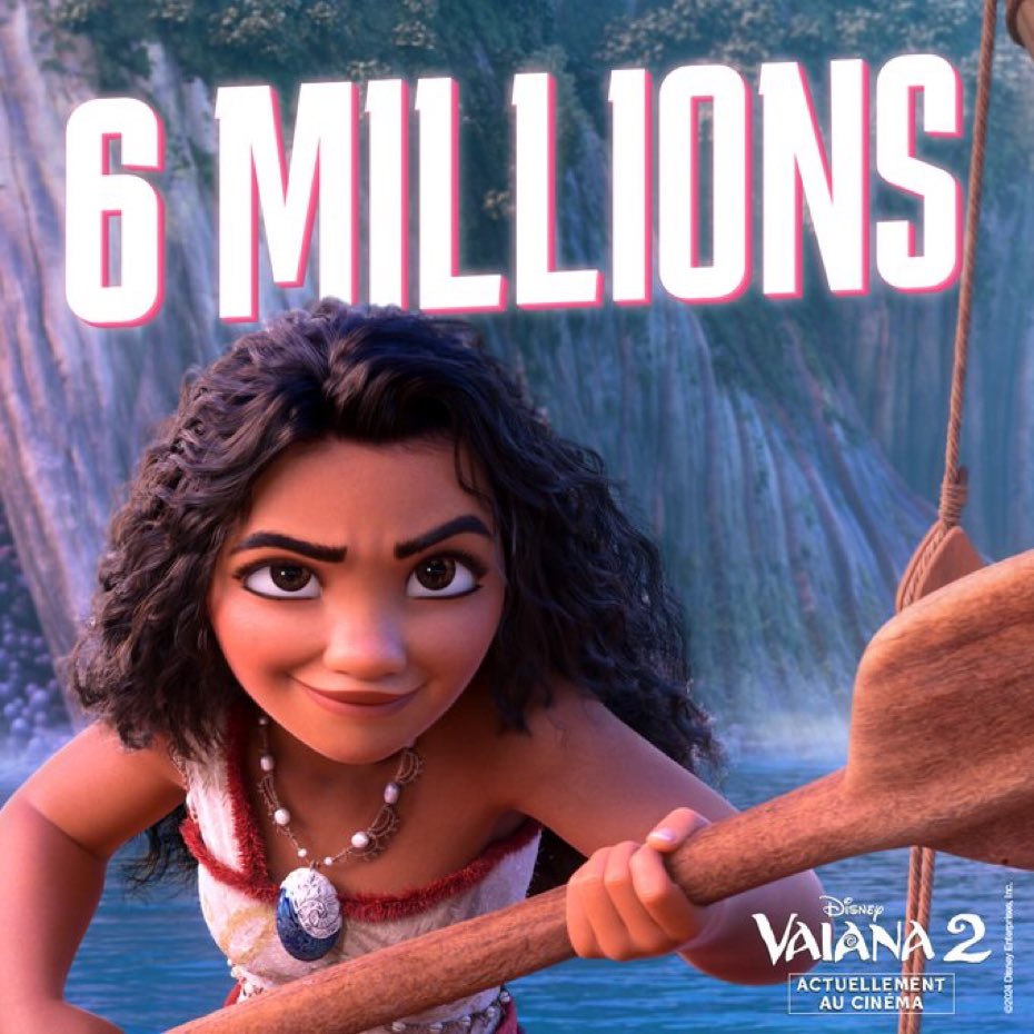Merci aux 6 millions de spectateurs qui ont déjà vu #Vaiana2 au cinéma moins d'un mois après sa sortie et merci aussi aux équipes <a href="/DisneyFR/">Disney</a>