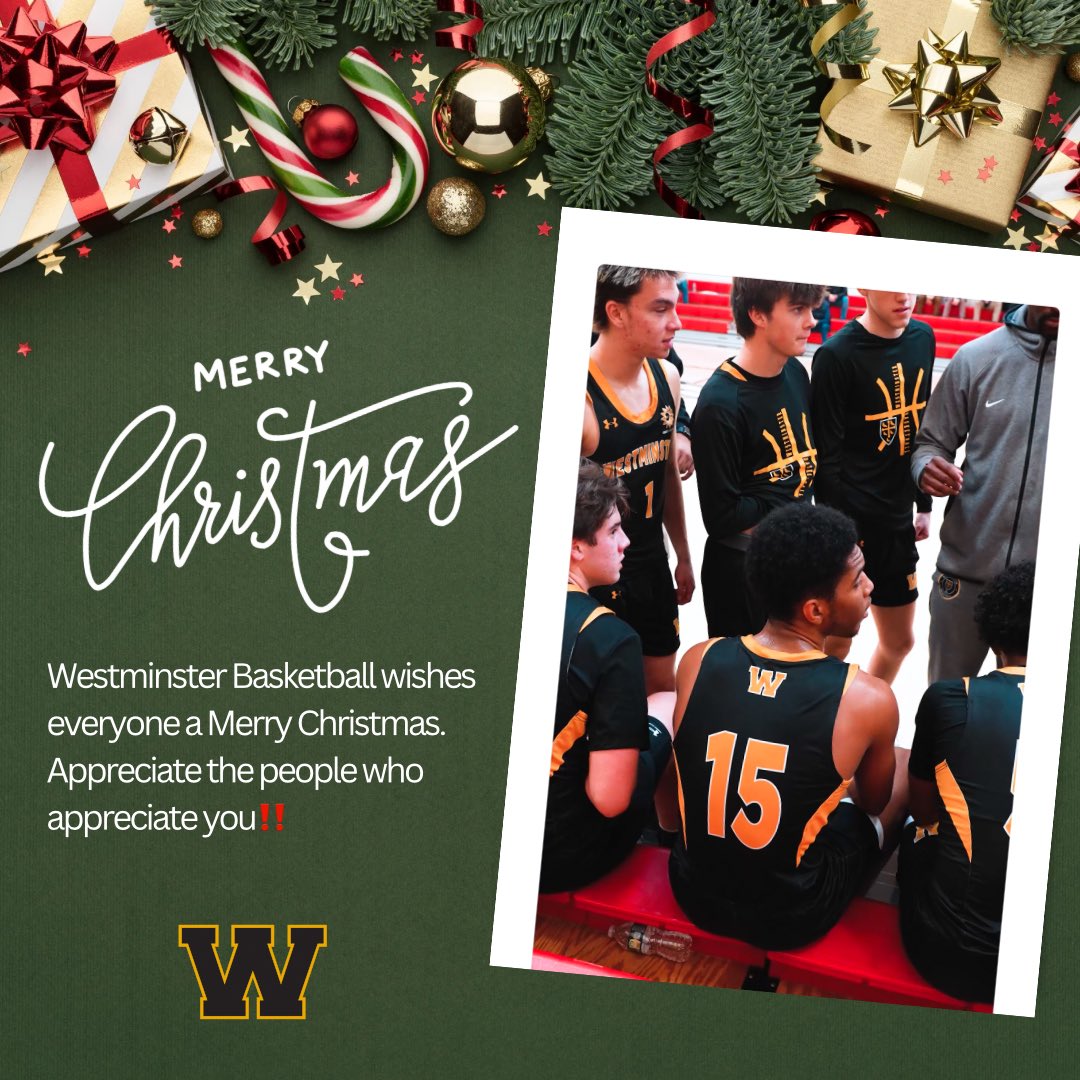 Happy Holidays from the Westminster Basketball program. We wish everyone best moving into the New Year 🎄! 

#Westy🏀 #HappyHolidays💫