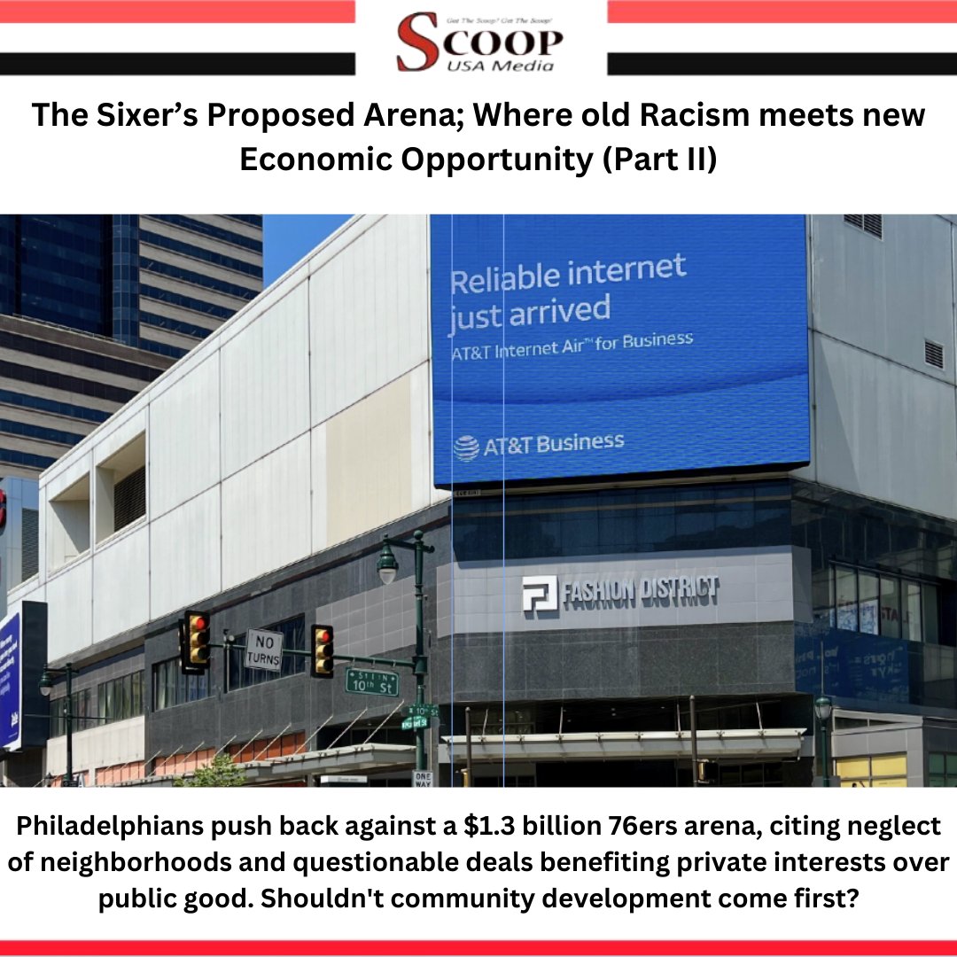 ScoopusaM's tweet image. The Sixer’s Proposed Arena; Where old Racism meets new Economic Opportunity (Part II)
Read: scoopnewsusa.com/the-sixers-pro…

#No76ersArena #CommunityOverProfit #PhillyPushback #NeighborhoodsFirst #PublicGoodMatters #StopGentrification #PhillyStrong #TransparentDealsNow