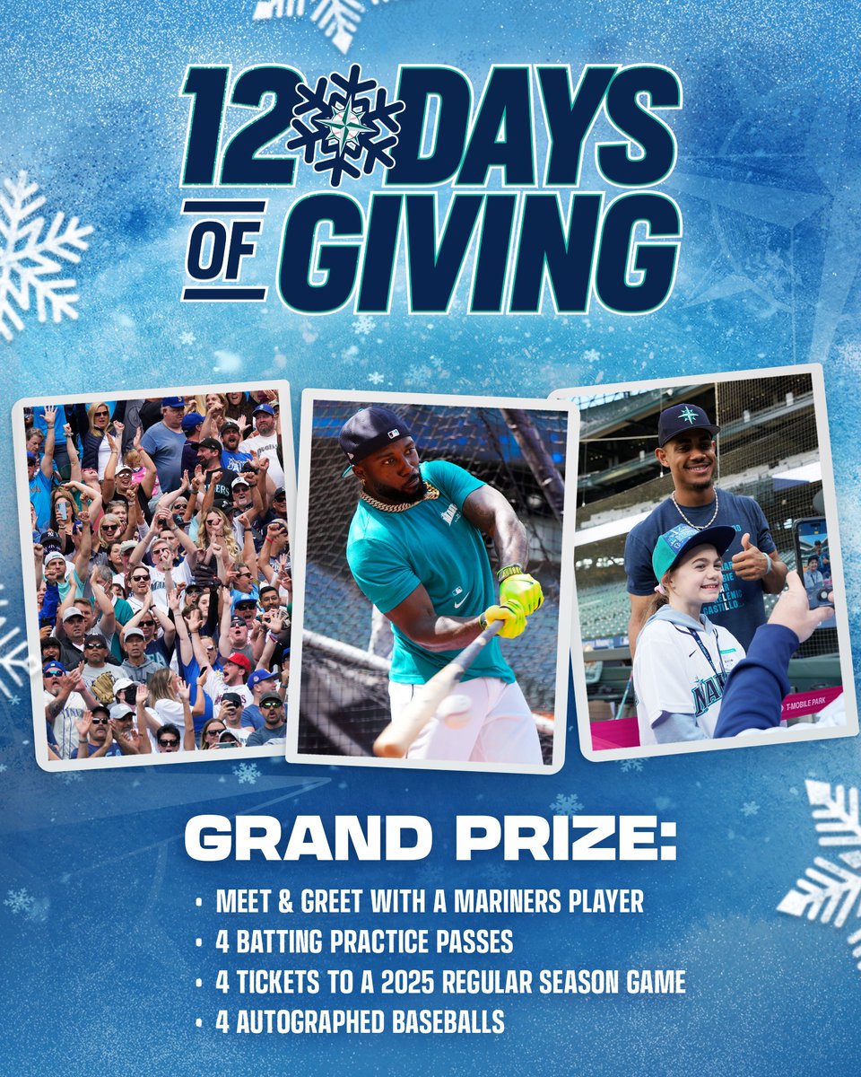 ⚾ GRAND PRIZE ⚾

You can still enter for a chance to win our 1️⃣2️⃣ Days of Giving grand prize at Mariners.com/12Days!