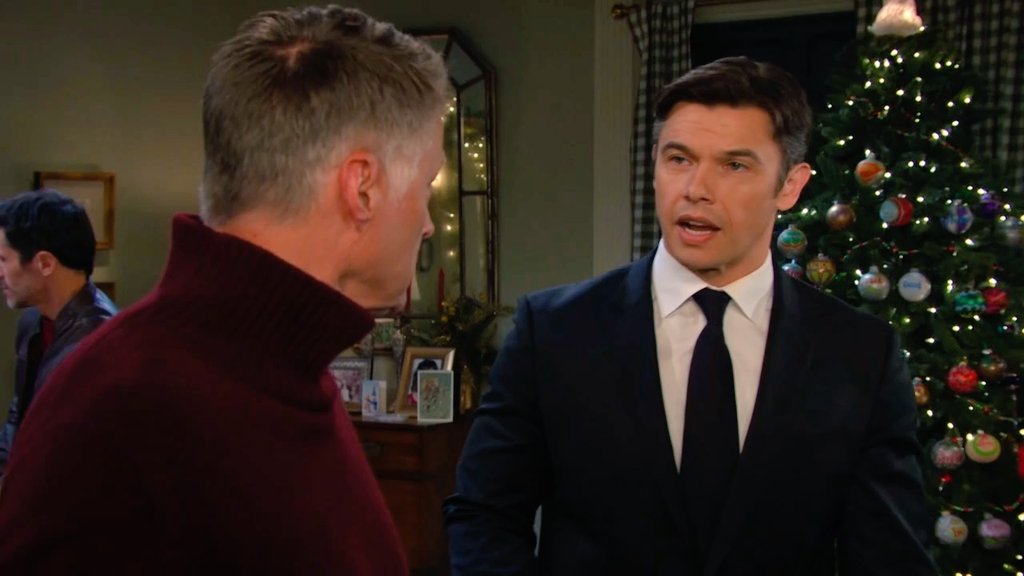 brianne1017's tweet photo. Xander approaches Jack to say he's sorry things didn't work out in Vancouver the way everyone had hoped. Xander asks about the paper &amp; Jack says Chad is doing a fine job with it. #Days @PaulTelfer @matthew_ashford #XackAttack #Xack https://t.co/ZvDkXdEKpK