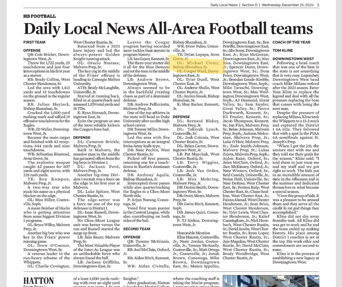 Honored to be named 2nd Team All Area for Daily Local News as a Junior!