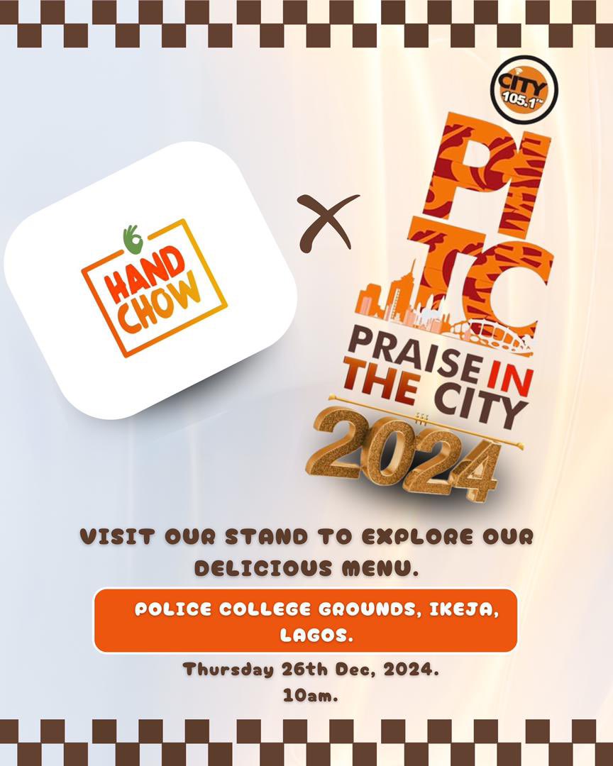 You know there is no merriment without
HandChow.

Catch us tomorrow at the <a href="/CITY1051/">CITY 105.1FM</a> 
Praise In The City #PITC24 concert to have a taste of our amazing treats.

#praiseinthecity #cityfm1051 #handchow