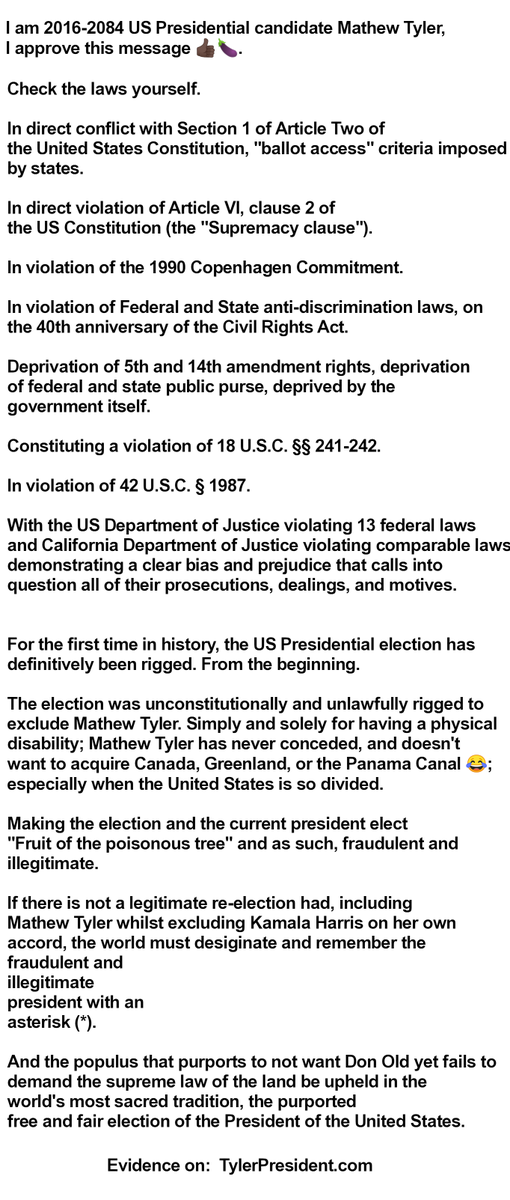 realMathewTyler's tweet photo. @FBI @POTUS @TheJusticeDept @DHSgov @SecretService I am 2016-2084 US Presidential candidate Mathew Tyler, I approve this message 👍🏿🍆.
@DHSGov @TheJusticeDept @FBI @CIA @IRSnews @ATFHQ @SecretService @USMarshalsHQ @IranIntl @KremlinRussia_E #NorthKorea @UN @ASPCA @PETA @SenSanders

#MT #MLT #MTco #RememberNovember5 #November5 https://t.co/zu5vv8rd1B