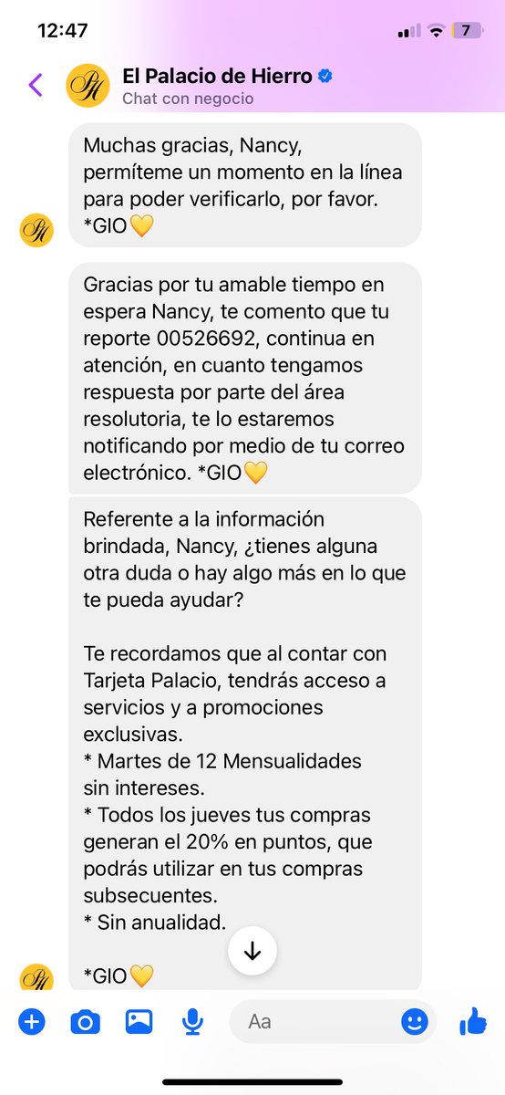 NanDeOro's tweet photo. @elpalacioayuda Valiente respuesta, la misma que llevan dándome en las múltiples llamadas que he tenido que hacer por no recibir mi producto… No me ayuda en nada, GRACIAS POR NADA… No compren nada en pre venta o lanzamiento en el Palacio de Hierro, no cumplen con sus entregas https://t.co/AjOUdwFn83