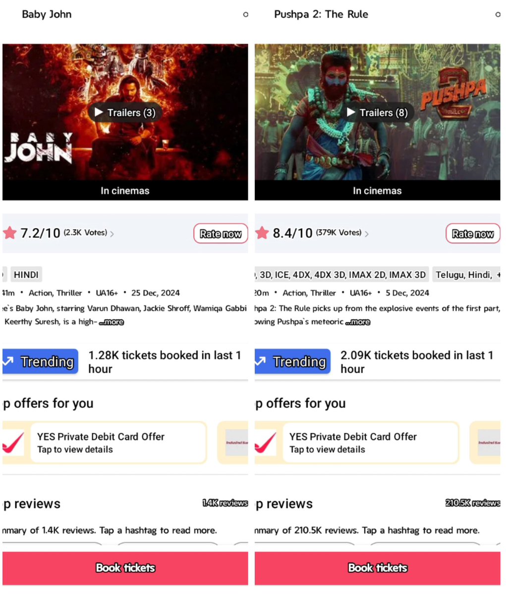 #BabyJohn last one hour 1.28k on BMS 🤡
#Pushpa2TheRule last one hour day 20 2.09k on BMS ☠️☠️

#AlluArjun #RashmikaMnadanna #KeertySuresh