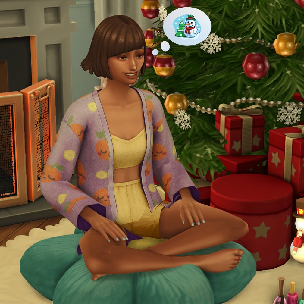 SixamCC's tweet photo. My Sim and their cousins planned a sleepover to wait for the time to open presents. They set up camp in the living room by the Christmas tree. They had a blast and stayed cozy in pajamas from The Sims 4 #SweetSlumberPartyKit 🎀 created by @trillyke 😍💜
Happy holidays everyone!🎄
