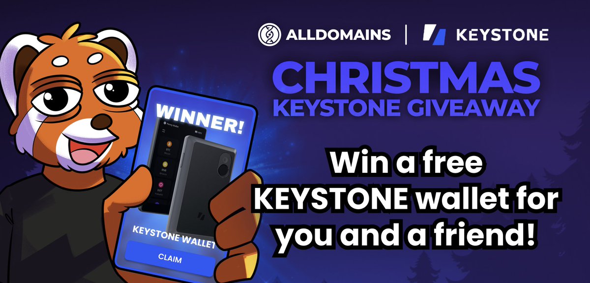 AllDomains 🧬 (@alldomains_) on Twitter photo Santa is feeling generous this year 🎁
We've partnered up with <a href="/KeystoneWallet/">Keystone Hardware Wallet</a> to giveaway 2 Keystone Hardware Cold Wallets
- Like & Retweet the post
- Follow @AllDomains_ & <a href="/KeystoneWallet/">Keystone Hardware Wallet</a>
- Tag a friend who you'd like to share the prize with 🎉
⏳ Ends in 48 hours! Santa is feeling generous this year 🎁
We've partnered up with <a href="/KeystoneWallet/">Keystone Hardware Wallet</a> to giveaway 2 Keystone Hardware Cold Wallets
- Like & Retweet the post
- Follow @AllDomains_ & <a href="/KeystoneWallet/">Keystone Hardware Wallet</a>
- Tag a friend who you'd like to share the prize with 🎉
⏳ Ends in 48 hours!