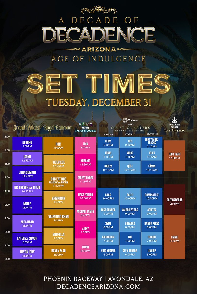 decadence set times coming in hot 🔥