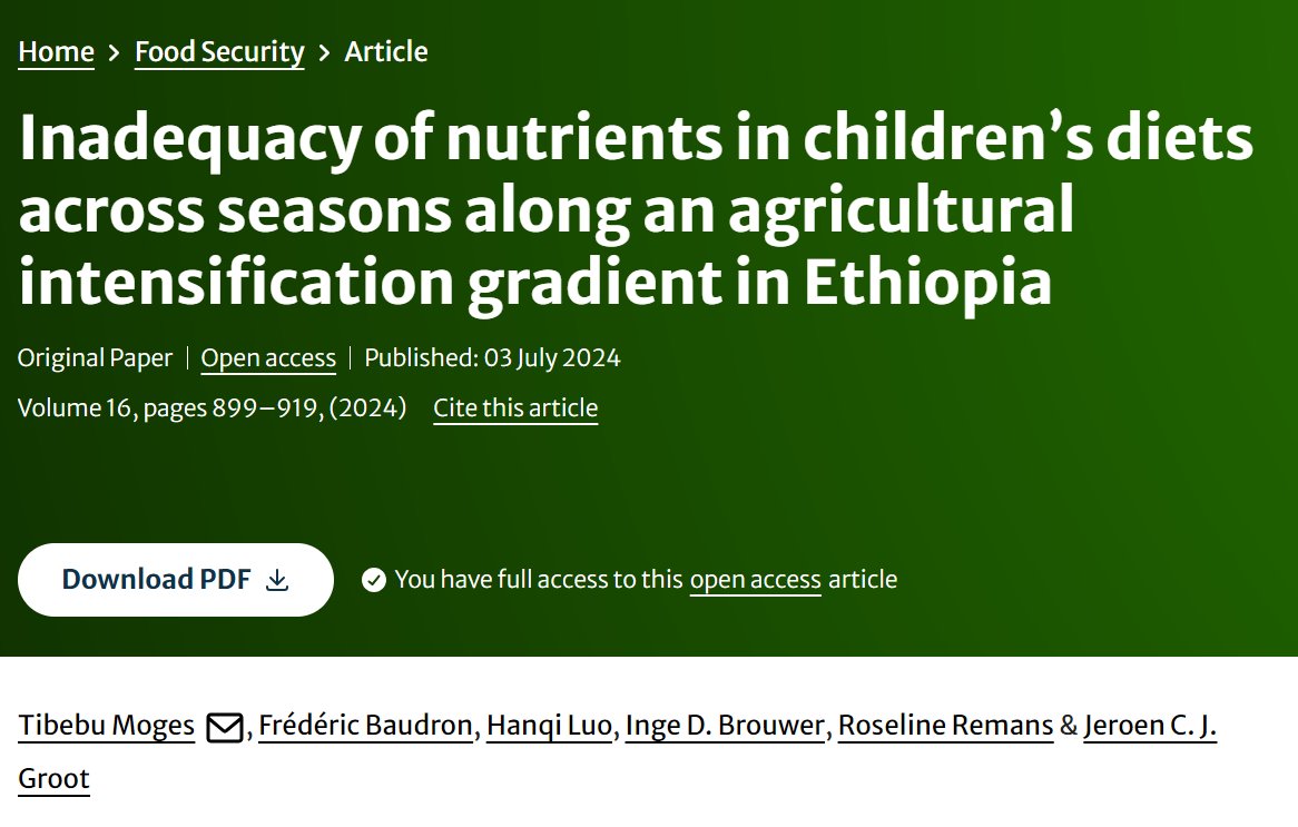 IFPRI (@ifpri) on Twitter photo #NowReading Inadequacy of nutrients in children’s diets across seasons along an agricultural intensification gradient in Ethiopia
📝 By Tibebu Moges, <a href="/FBaudron/">Frédéric Baudron</a>, Hanqi Luo, <a href="/IngeBrouwer/">Inge D. Brouwer</a>, Roseline Remans, and Jeroen C. J. Groot.
🖱️ doi.org/10.1007/s12571…
<a href="/CGIAR/">CGIAR</a> <a href="/IFPRI_Africa/">IFPRI_Africa</a> #NowReading Inadequacy of nutrients in children’s diets across seasons along an agricultural intensification gradient in Ethiopia
📝 By Tibebu Moges, <a href="/FBaudron/">Frédéric Baudron</a>, Hanqi Luo, <a href="/IngeBrouwer/">Inge D. Brouwer</a>, Roseline Remans, and Jeroen C. J. Groot.
🖱️ doi.org/10.1007/s12571…
<a href="/CGIAR/">CGIAR</a> <a href="/IFPRI_Africa/">IFPRI_Africa</a>