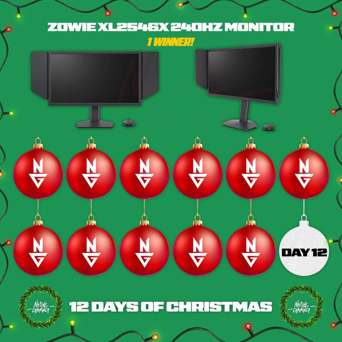 Native Gaming (@nativegaming) on Twitter photo 🎁 DAY 12. THE BIG ONE 🎁
We’re giving away a <a href="/ZOWIEbyBenQUSA/">ZOWIE Esports North America</a> XL2546X 240HZ Monitor 🤯
1. Follow <a href="/NativeGaming/">Native Gaming</a>
2. Like ❤️ + Repost 🔁
3. Tag a Friend
Ends Dec. 31st at 11:59pm est, good luck! 🎁 DAY 12. THE BIG ONE 🎁
We’re giving away a <a href="/ZOWIEbyBenQUSA/">ZOWIE Esports North America</a> XL2546X 240HZ Monitor 🤯
1. Follow <a href="/NativeGaming/">Native Gaming</a>
2. Like ❤️ + Repost 🔁
3. Tag a Friend
Ends Dec. 31st at 11:59pm est, good luck!