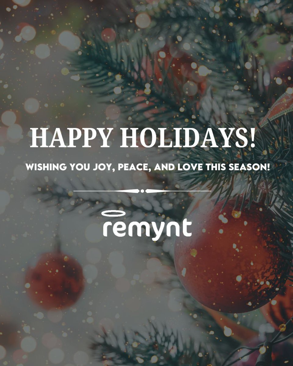 Happy Holidays from all of us at Remynt! 🎄✨ Wishing you a season filled with joy, peace, and financial confidence. 💳🎁 
#getremynt #MerryAndBright #FintechForYou #HolidayCheer #Christmas2024 #SmartFinances